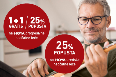 25% popusta na HOYA uredske naočalne leće